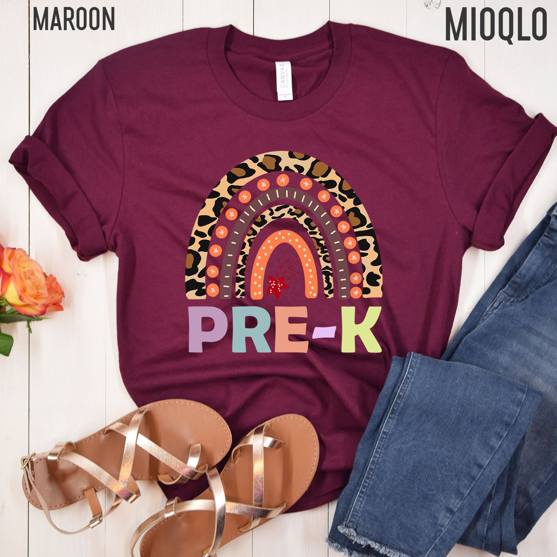 Pre-K Teacher Shirt, Preschool Teacher, Rainbow Leopard Elementary Kinder Children, Teacher Appreciation, Teacher Gift Little Grader Squad