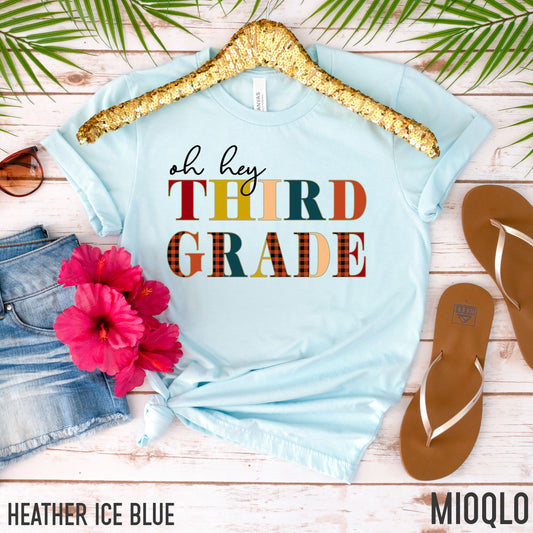 Custom Oh Hey Third Grade Teacher Buffalo Fall Plaid Shirt, 3rd Grade Teacher Sweatshirt, Autumn Sweater, School Third Grade Thank You Tee