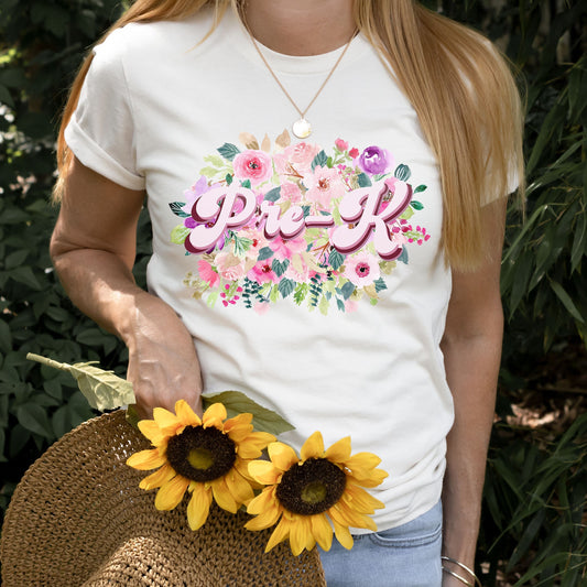 Pre-K Teacher Shirt, Preschool Teacher, Floral Flower Elementary Kinder Children Teacher Gifts, Teacher Appreciation, New Teacher Gift Squad