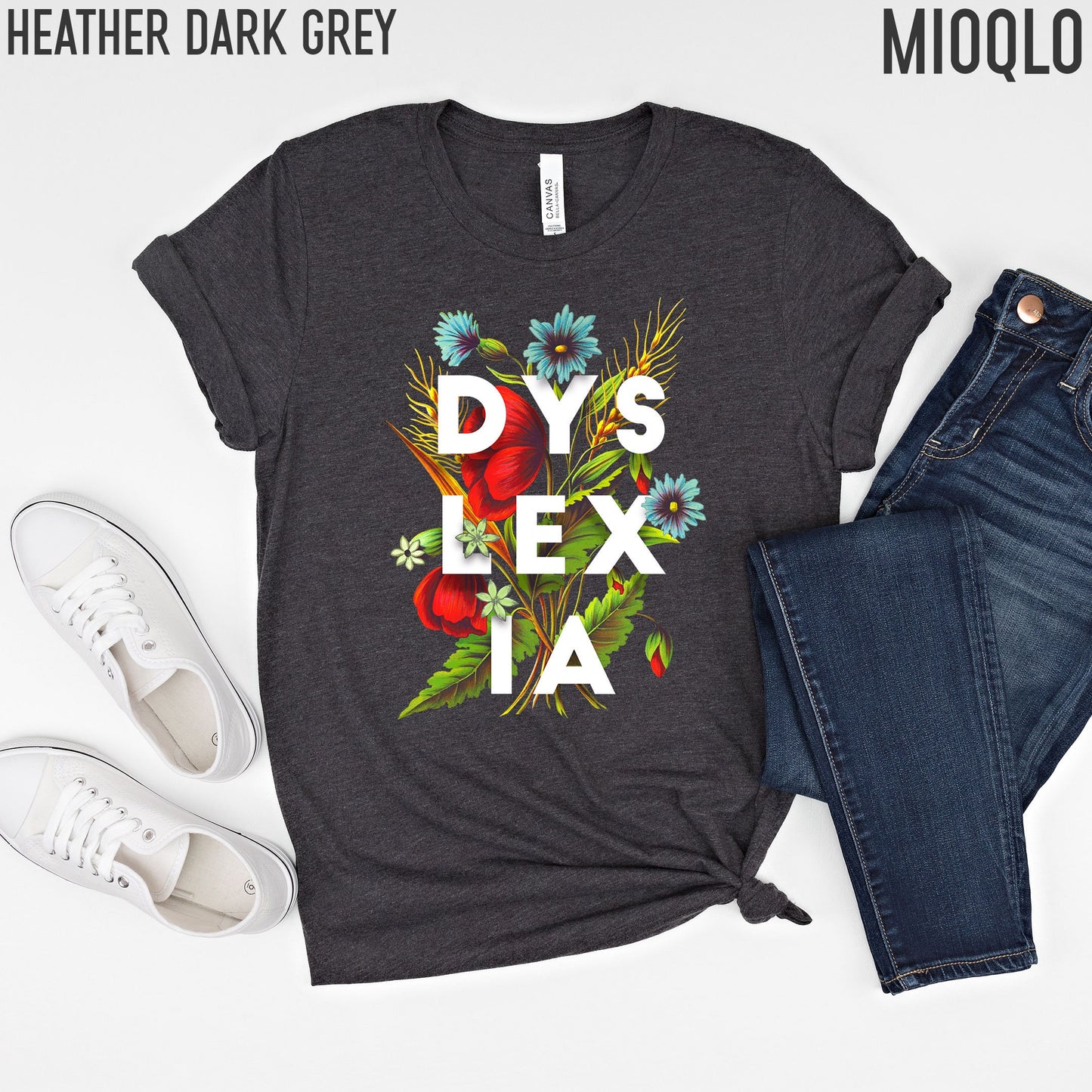Dyslexia Flower Shirt, Brain Paraprofessional Tee, Specials Dyslexia Autism Awareness Month, Reading Dyslectic Crewneck T-Shirt