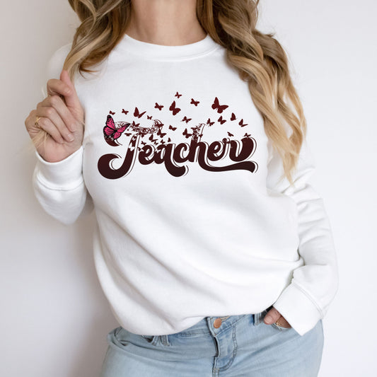 School Teacher Sweatshirt, Art Music Biology Stem Science Physic Math Flower Floral Butterfly Principal Staff Admin Nurse Elementary Sweater