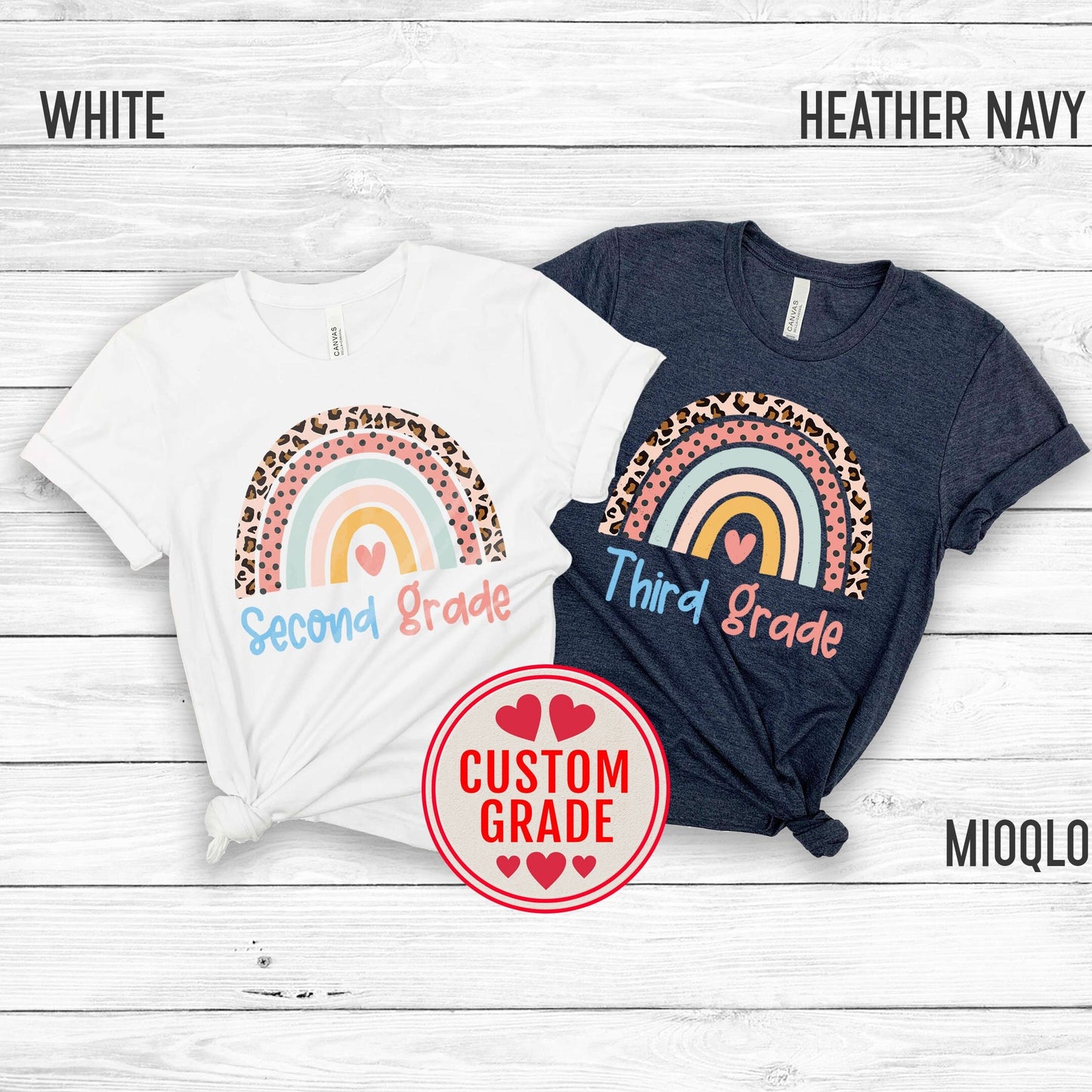 Custom Grade Teacher T-shirt, Third Grade Shirt, Custom School Counselor Team Gift Rainbow Color Tee, Elementary School Team Crew Squad Tee