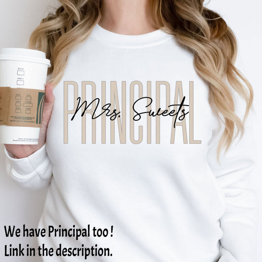 Custom Names School Assistant Principal Sweatshirt, Assistant Principal Gifts Teacher Appreciation Gift Sweater Principal Team Fall Bday Tee