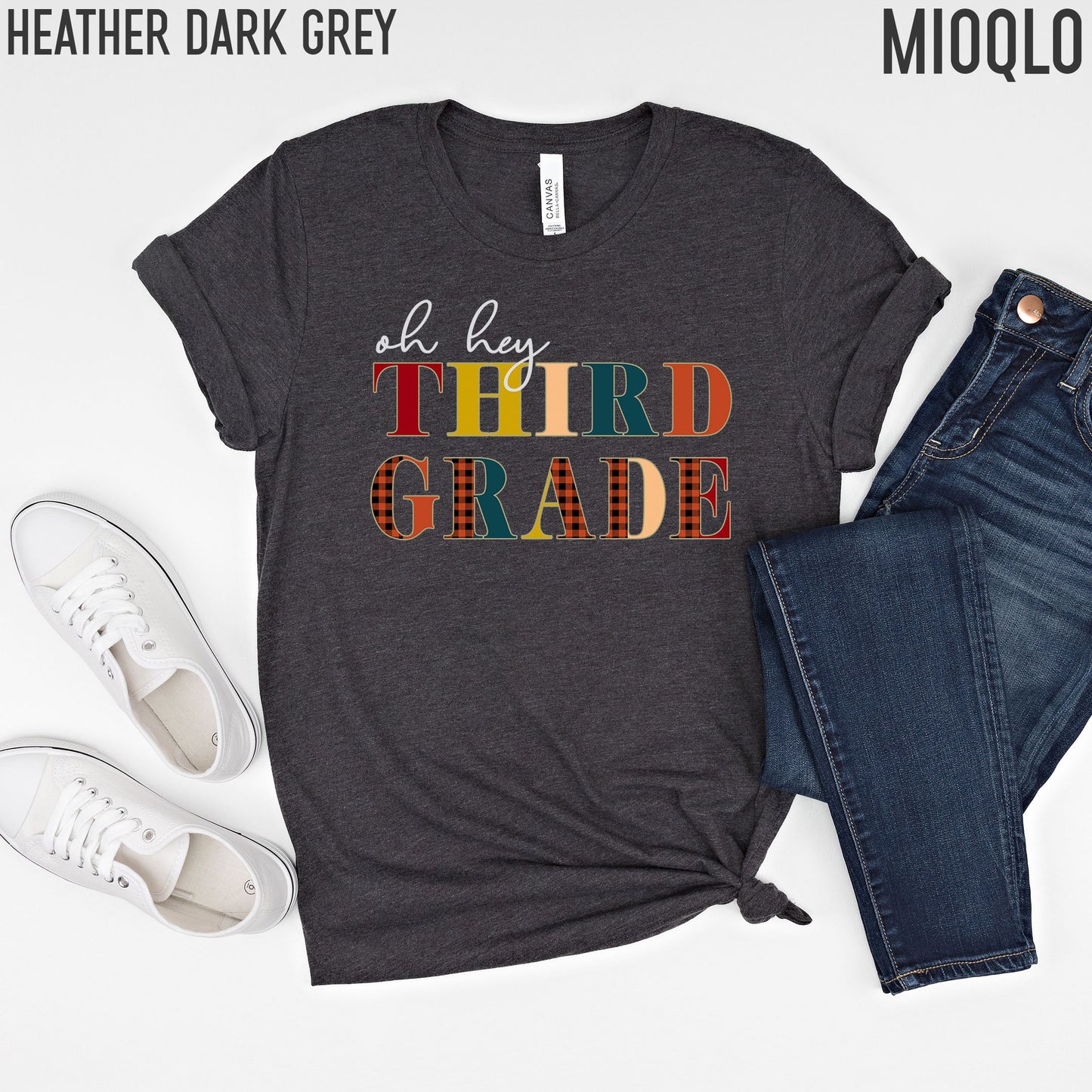 Custom Oh Hey Third Grade Teacher Buffalo Fall Plaid Shirt, 3rd Grade Teacher Sweatshirt, Autumn  Sweater, School Third Grade Thank You Tee