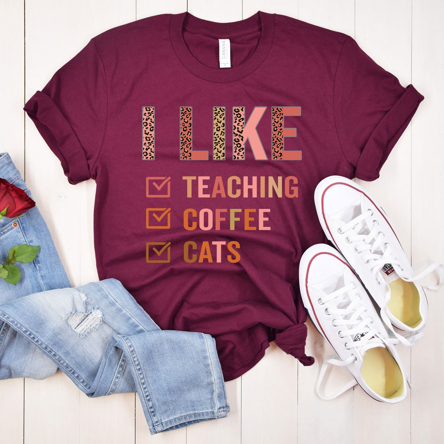Custom Check Marks Lists Tee, I Like Teaching Coffee Cats Shirt, Cat Lover Shirt, Funny Cat Teacher Mom Shirt, Cat Lover Birthday Bday Gift