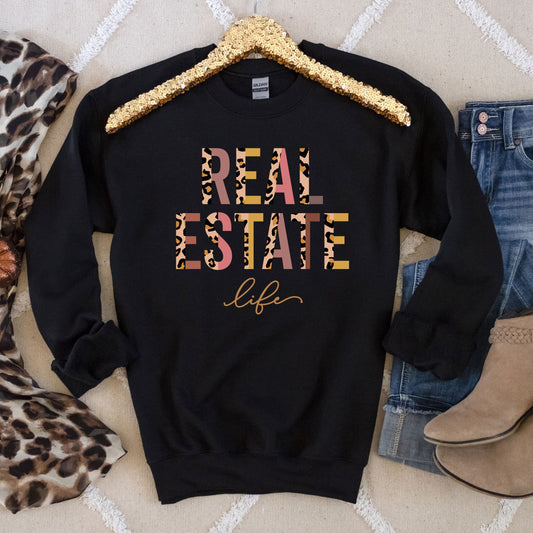 Real Estate Life Sweatshirt, Valentines Day Gift Real Estate Sweater, Leopard Print Realtor Sweatshirt Real Estate Agent Closing Thanks Gift