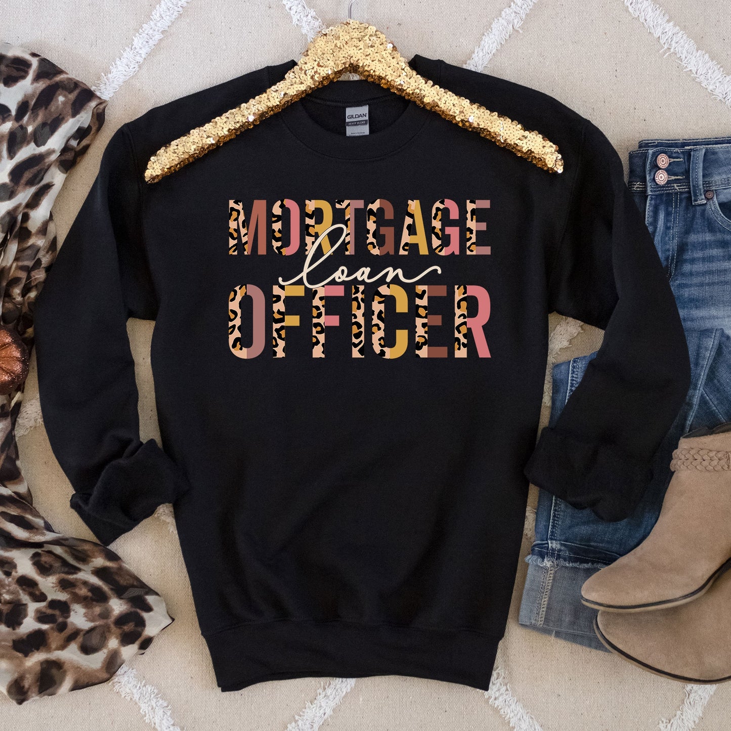 Mortgage Loan Officer Sweatshirt, Real Estate Sweater Gift, Leopard Print Realtor Listing Home Rental Leasing Housing Mortgages Closing Gift