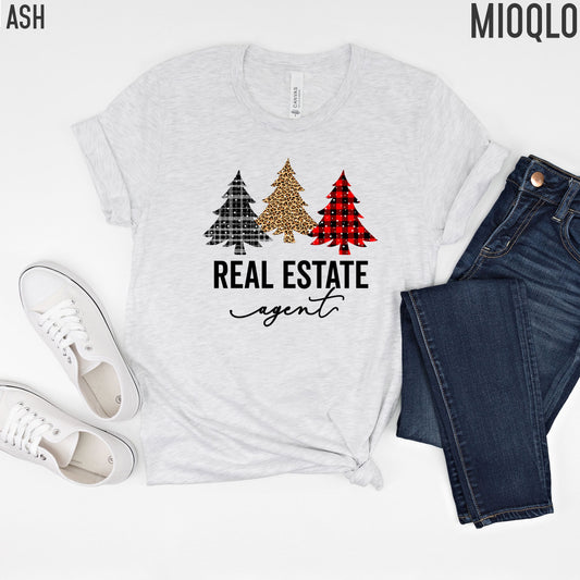 Real Estate Agent Shirt, Christmas Tree Home Closing Gift, Xmas Wife Leopard Print Buffalo Plaid Realtor Sold By TShirt, Real Estate Squad