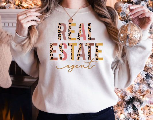 Real Estate Agent Sweatshirt, Valentines Day Real Estate Sweater Gift, Leopard Print Realtor Mom Sweatshirt, Aunt Real Estate Agent Closing
