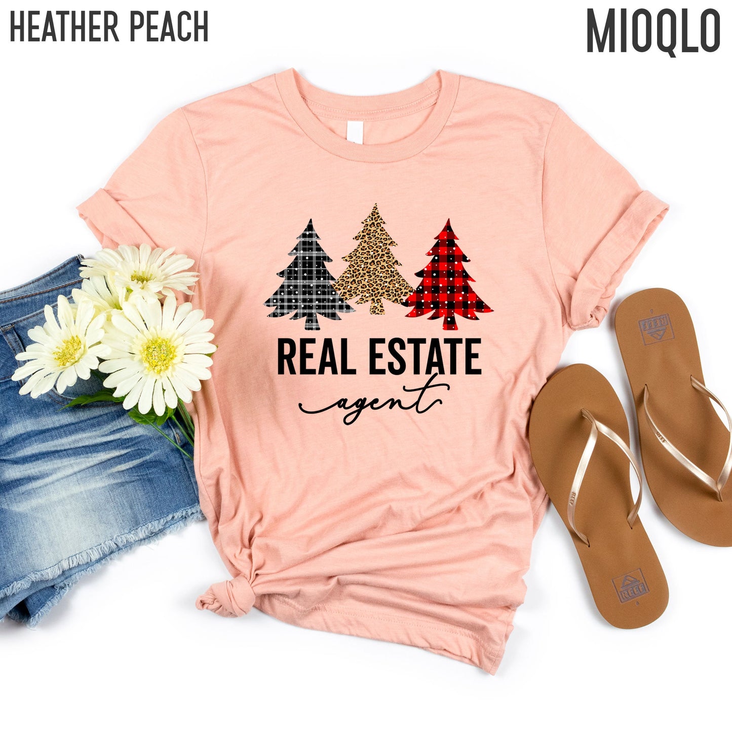 Real Estate Agent Shirt, Christmas Tree Home Closing Gift, Xmas Wife Leopard Print Buffalo Plaid Realtor Sold By TShirt, Real Estate Squad