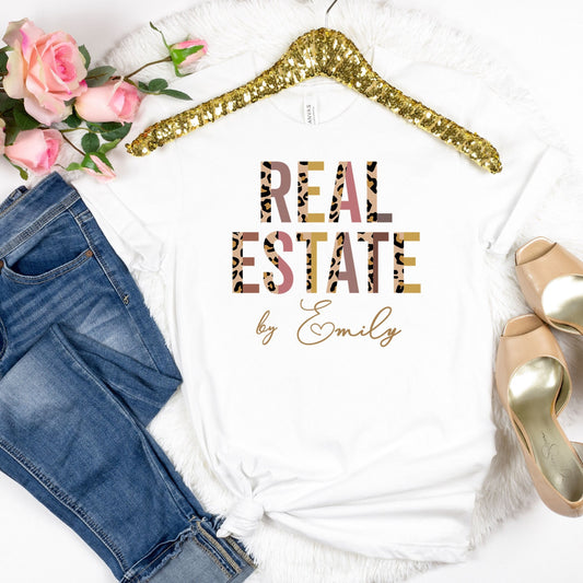 Custom Name Real Estate Shirt, Christmas Home Closing Gift, Xmas Wife Leopard Print Realtor Sold By TShirt, Real Estate Self Advertisement