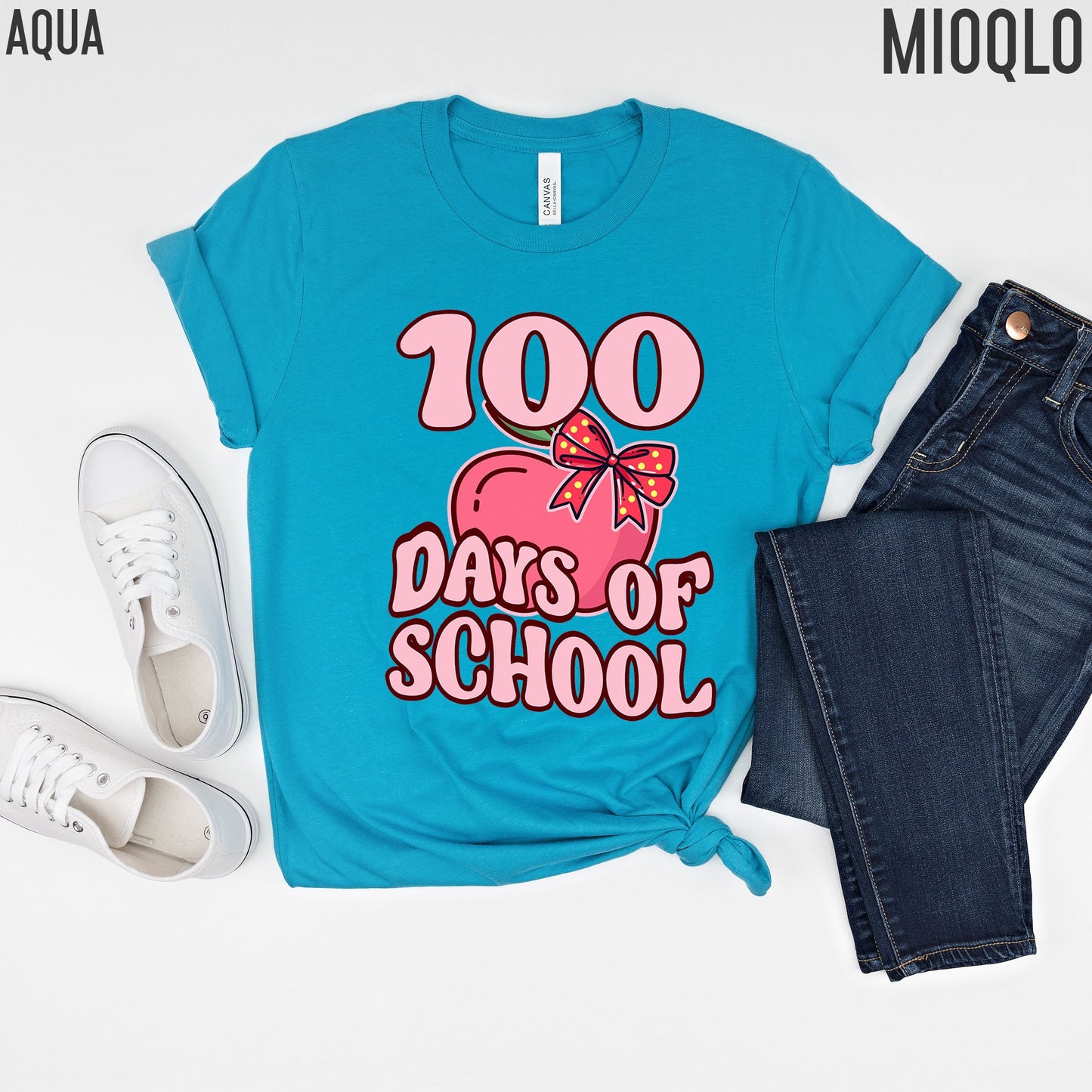 100 Day Of School Shirt For Kids Apple Ribbon Teacher Shirt, 100 Days Of Family Matching Tee, 100th Days Matching Bestie Best Friends Kids