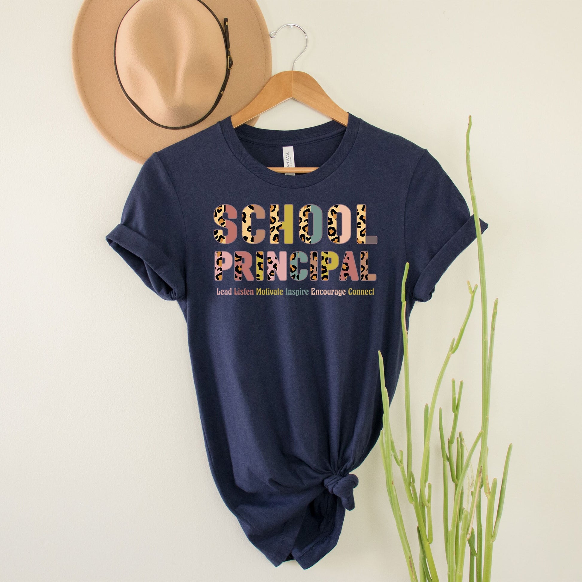 School Principal Boho Bohemian Leopard School T-Shirt Admin Office Leader Director Elementary Middle High School Team Squad Birthday Gifts