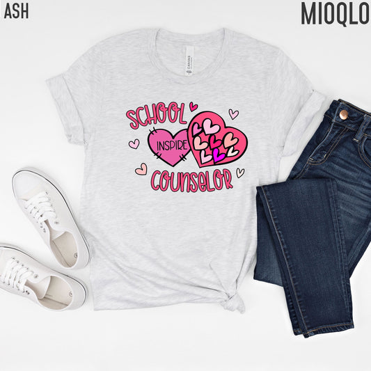 School Counselor Shirt, Inspire School Counselor Valentines Day Gift Tee, Birthday Counseling Elementary Thank You Gift Counselor Team Squad