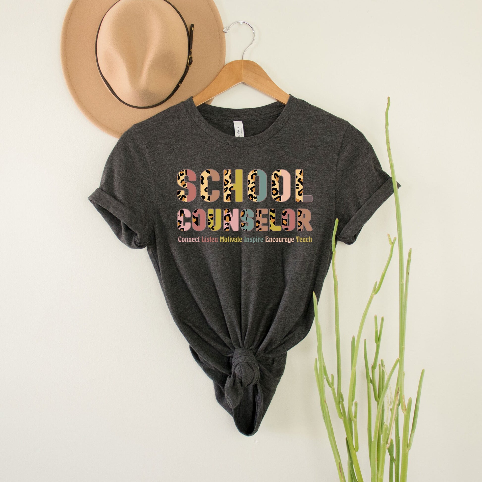 School Counselor Boho Bohemian Leopard School T-Shirt Admin Office Guidance Counseling Elementary Middle High School Team Squad Birthday Tee