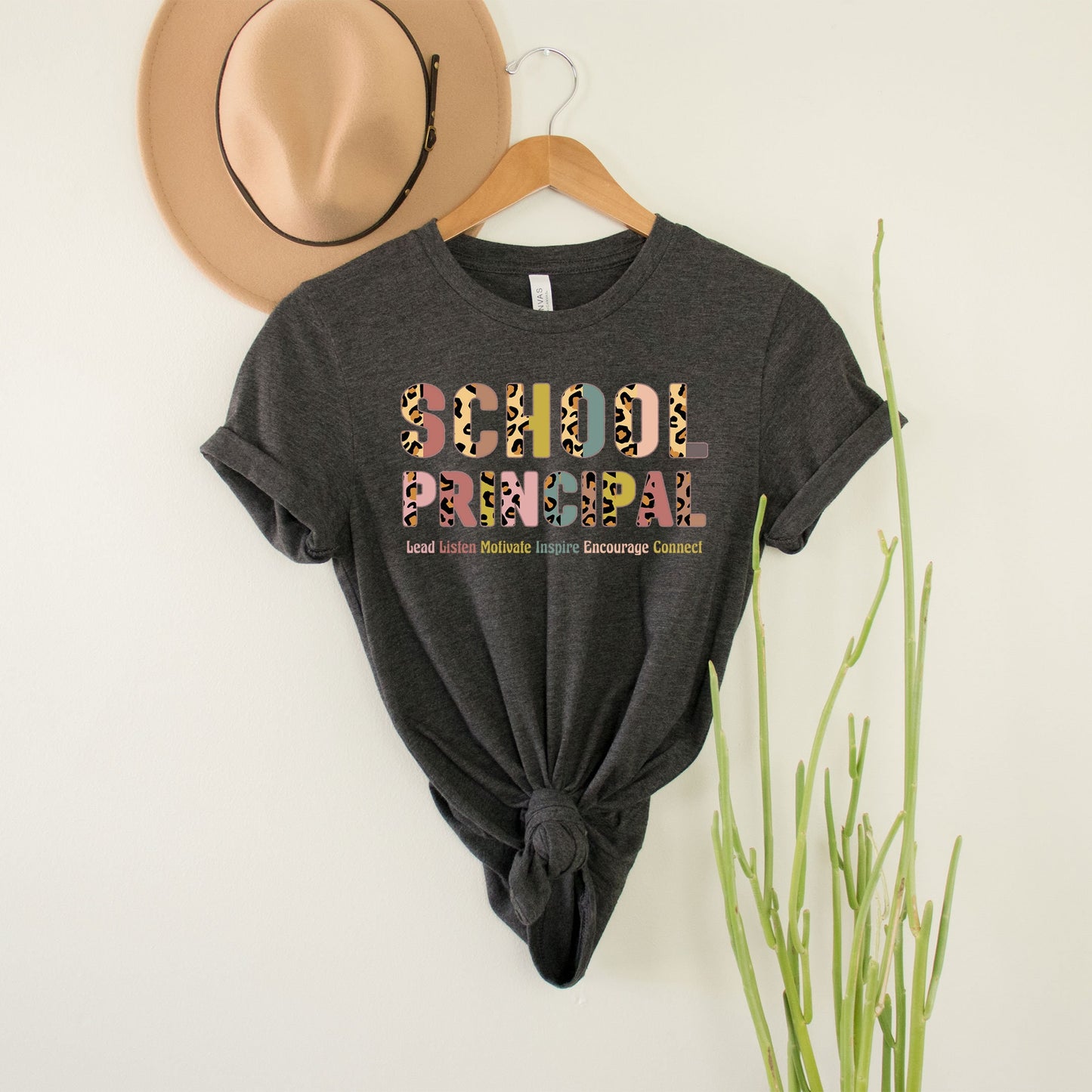 School Principal Boho Bohemian Leopard School T-Shirt Admin Office Leader Director Elementary Middle High School Team Squad Birthday Gifts