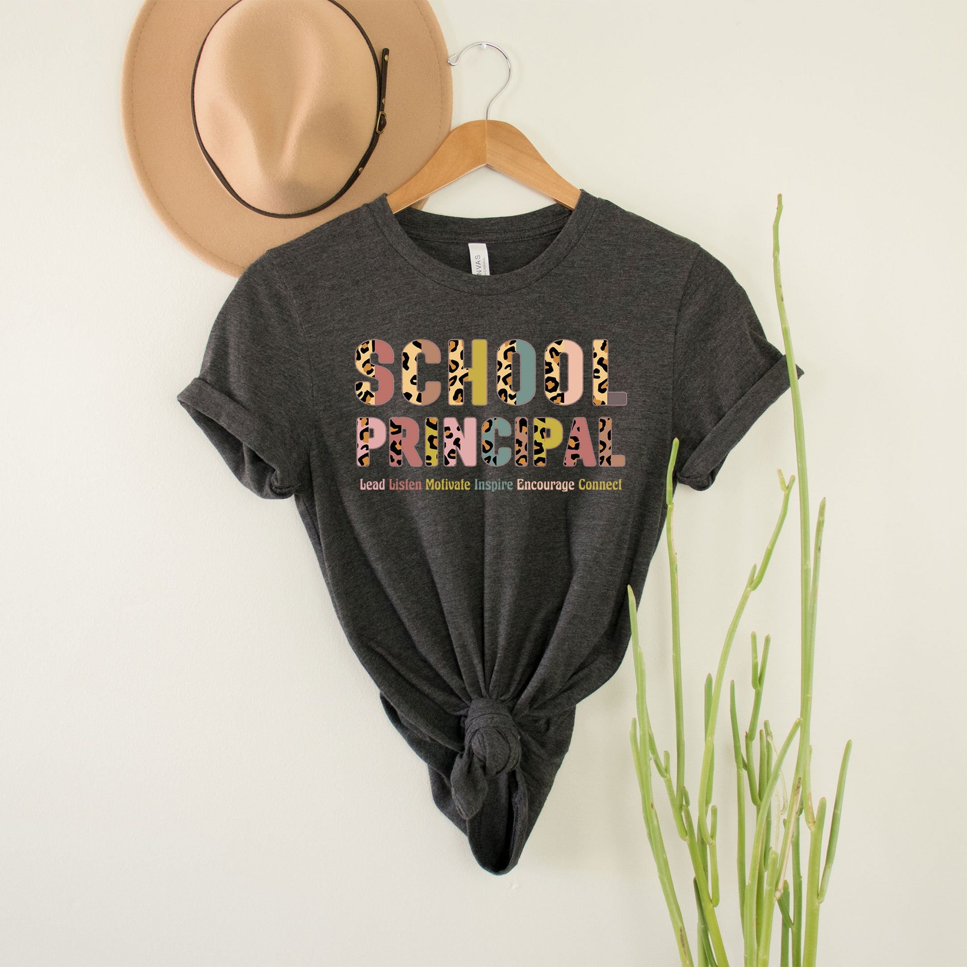 School Principal Boho Bohemian Leopard School T-Shirt Admin Office Leader Director Elementary Middle High School Team Squad Birthday Gifts