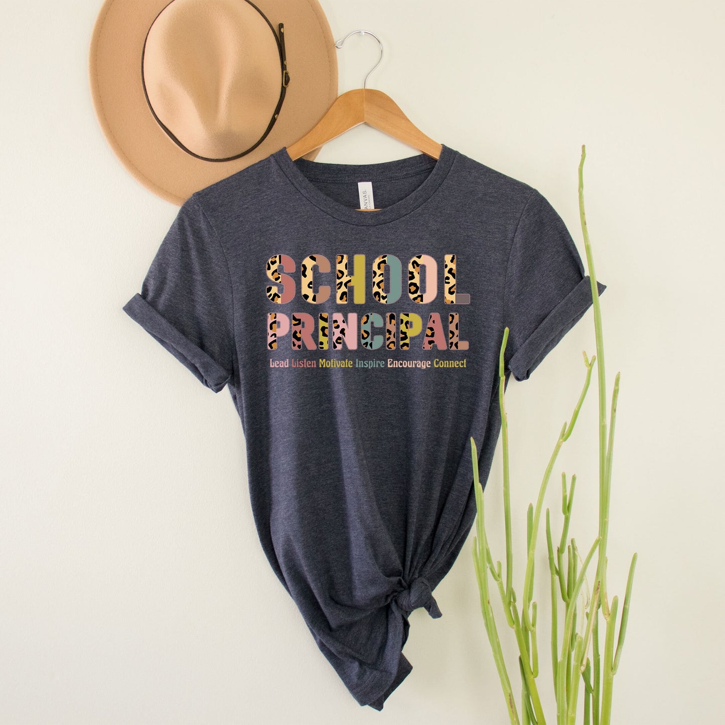 School Principal Boho Bohemian Leopard School T-Shirt Admin Office Leader Director Elementary Middle High School Team Squad Birthday Gifts
