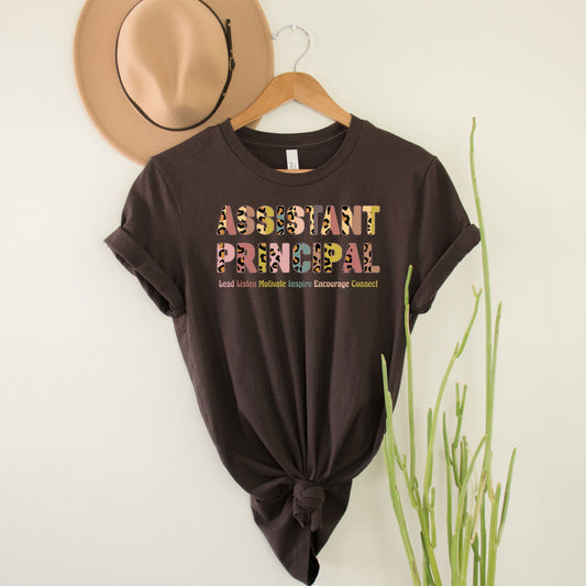 Assistant Principal Boho Bohemian Leopard School T-Shirt Admin Office Leader Director Elementary Middle High School Team Squad Birthday Gift