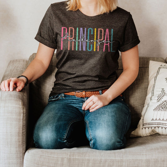 Custom Names School Principal Shirt, Personalize Name Principal Gifts, Teacher Director Lead Comfy Principal Team Birthday Tee Sweatshirt