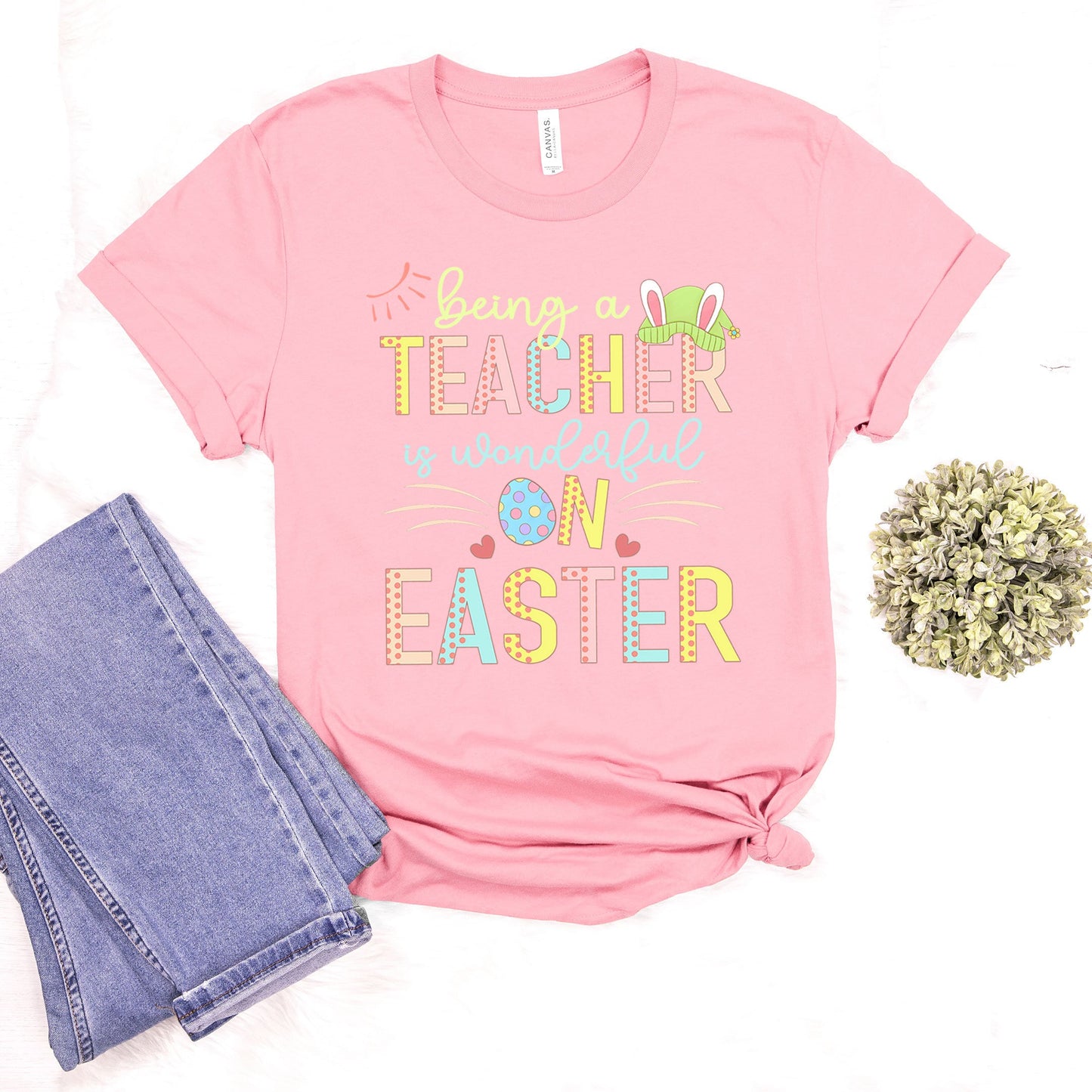 Being A Teacher Is Wonderful On Easter Shirt, Preschool Kindergarten Elementary School Hip Hop Easter Tee Happy Pre-K Kinder Matching Bunny