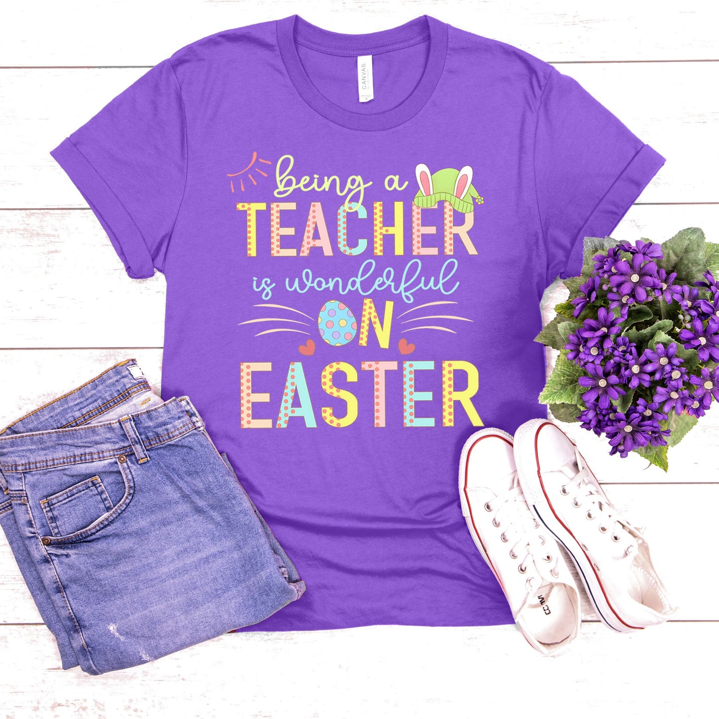 Being A Teacher Is Wonderful On Easter Shirt, Preschool Kindergarten Elementary School Hip Hop Easter Tee Happy Pre-K Kinder Matching Bunny