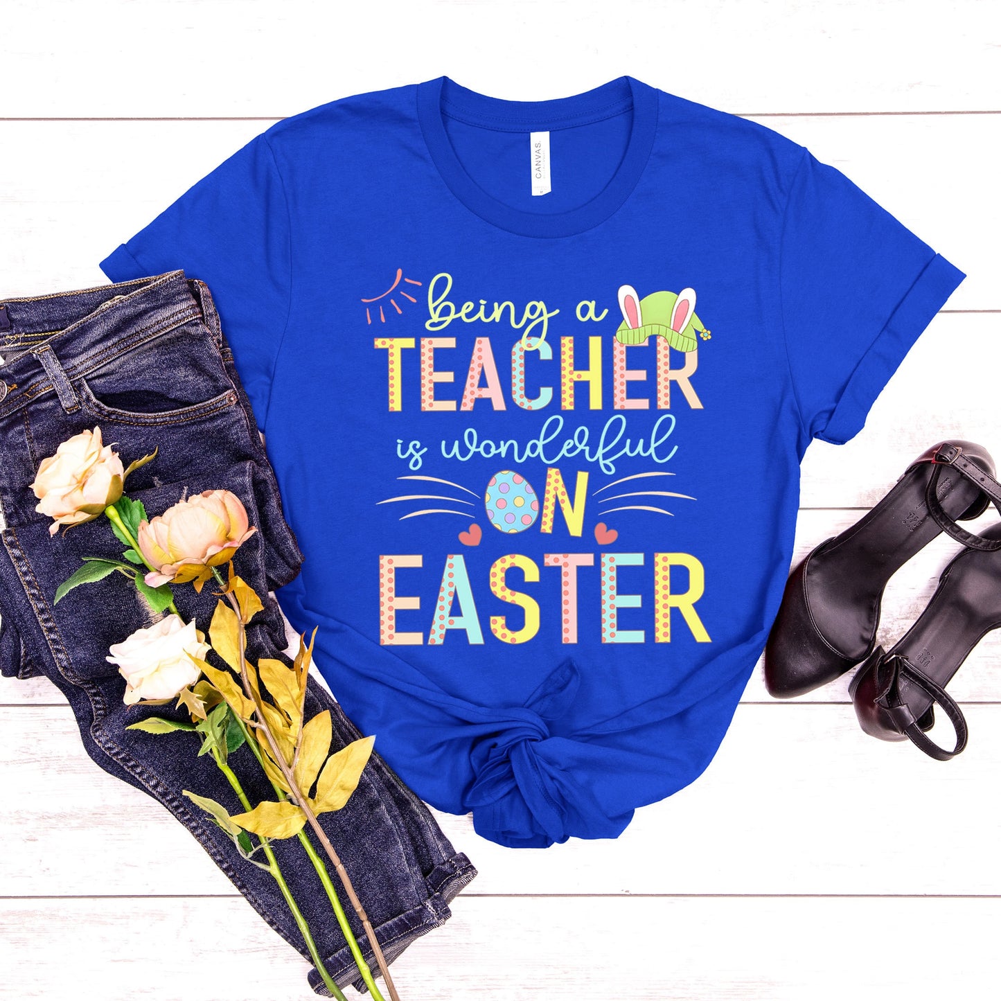 Being A Teacher Is Wonderful On Easter Shirt, Preschool Kindergarten Elementary School Hip Hop Easter Tee Happy Pre-K Kinder Matching Bunny