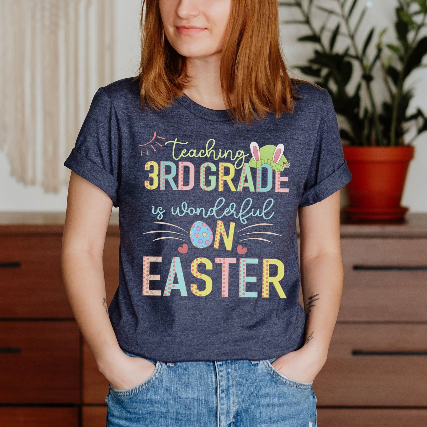 Teaching 3rd Grade Is Wonderful On Easter Shirt, Third Grade Elementary School Hip Hop Easter Tee Happy Easter Teacher Team Hoppy Bunny
