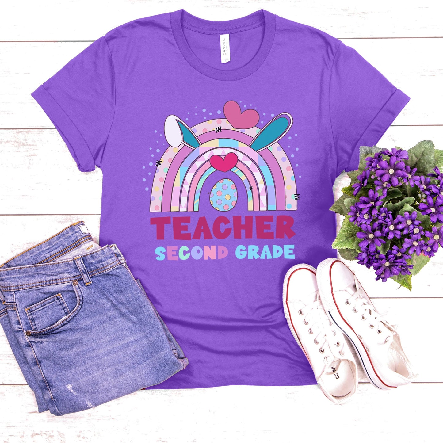 Teacher 2nd Grade Easter Shirt, Second Grade Easter Shirt, Teacher Crew Match Elementary Admin Office Easter Tee Happy Easter School Teacher