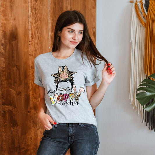 One Hoppy Teacher Shirt, School Teacher Easter Team, Egg Hunting Easter Shirt for Teachers Easter Teacher Gift Kinder Preschool Teachers Tee