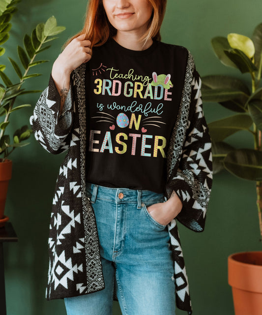 Teaching 3rd Grade Is Wonderful On Easter Shirt, Third Grade Elementary School Hip Hop Easter Tee Happy Easter Teacher Team Hoppy Bunny