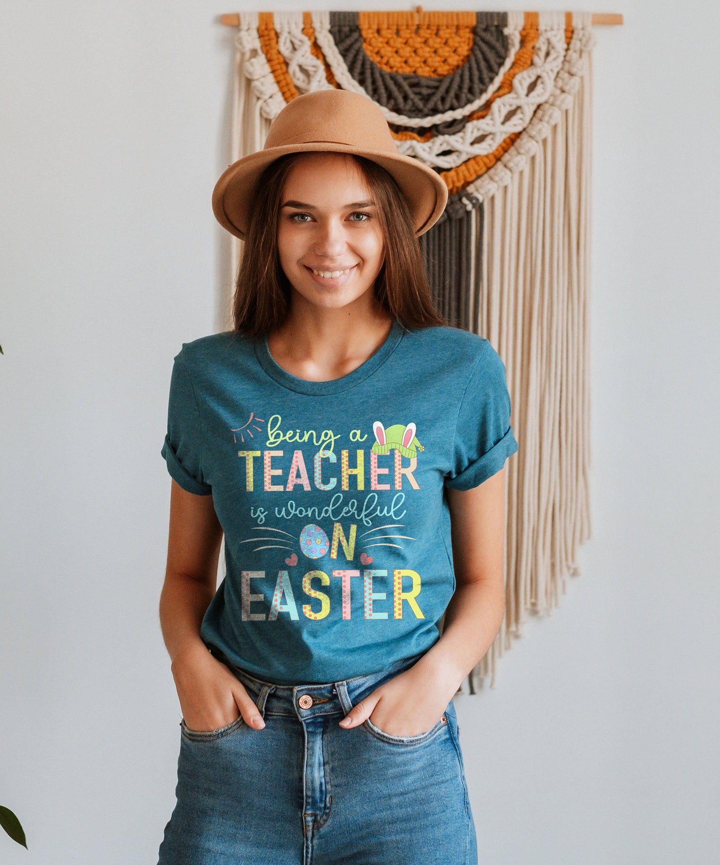 Being A Teacher Is Wonderful On Easter Shirt, Preschool Kindergarten Elementary School Hip Hop Easter Tee Happy Pre-K Kinder Matching Bunny