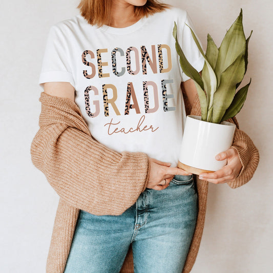 2nd Grade Level Teacher Shirt, Hello Second Grade, Half Leopard, First Day of School Tee, Squad Tribe Crew, Gift For Teacher, Back to School