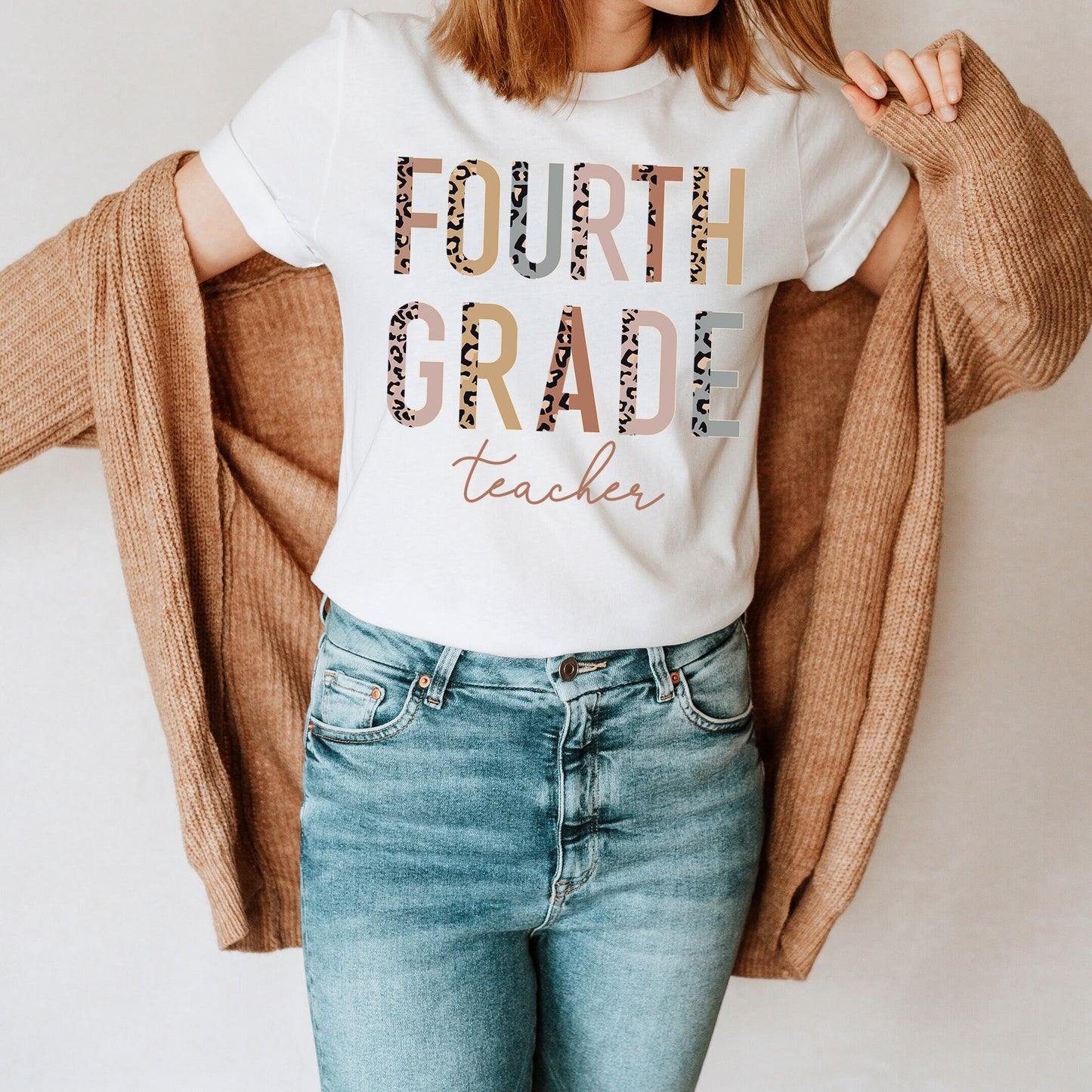 4th Grade Level Teacher Shirt, Hello Fourth Grade, Half Leopard, First Day of School Tee, Squad Tribe Crew, Gift For Teacher, Back to School