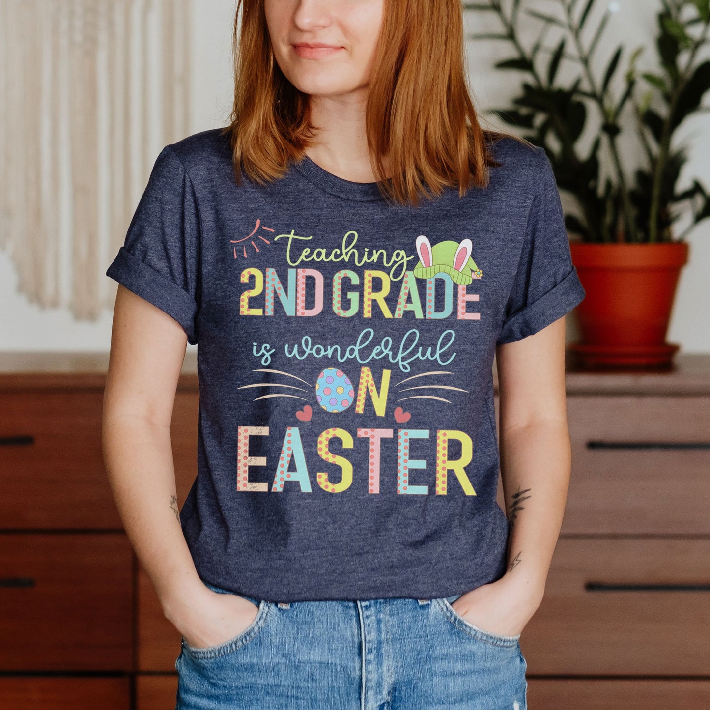 Teaching 2nd Grade Is Wonderful On Easter Shirt, Second Grade Elementary School Hip Hop Easter Tee Happy Easter Teacher Team Hoppy Bunny