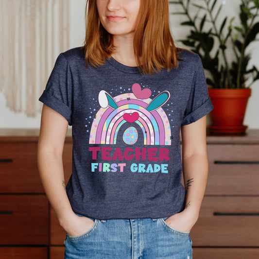 Teacher 1st Grade Easter Shirt, First Grade Easter Shirt, Teacher Group Elementary Bunny Ear Easter Tee Matching Happy Easter School Teacher