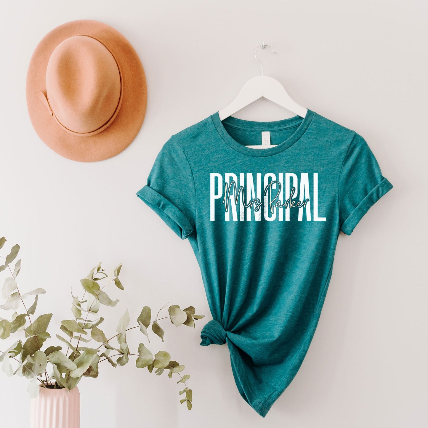 Custom Names Principal T-Shirt, Personalized Names Principal Gifts, Director School Leader Admin Principal Team Tee For Women's Birthday Tee