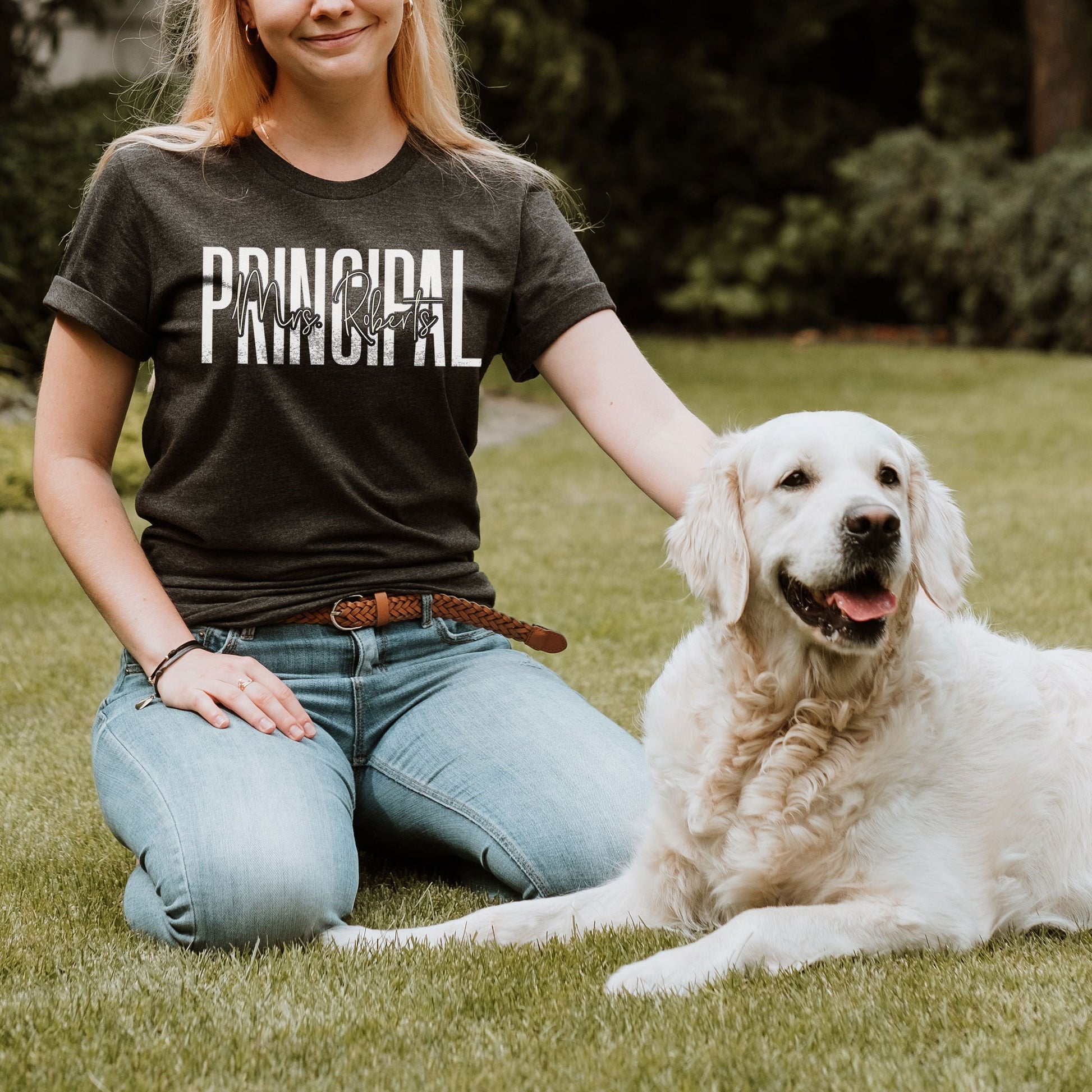 Custom Names Principal T-Shirt, Personalized Names Principal Gifts, Director School Leader Admin Principal Team Tee For Women's Birthday Tee