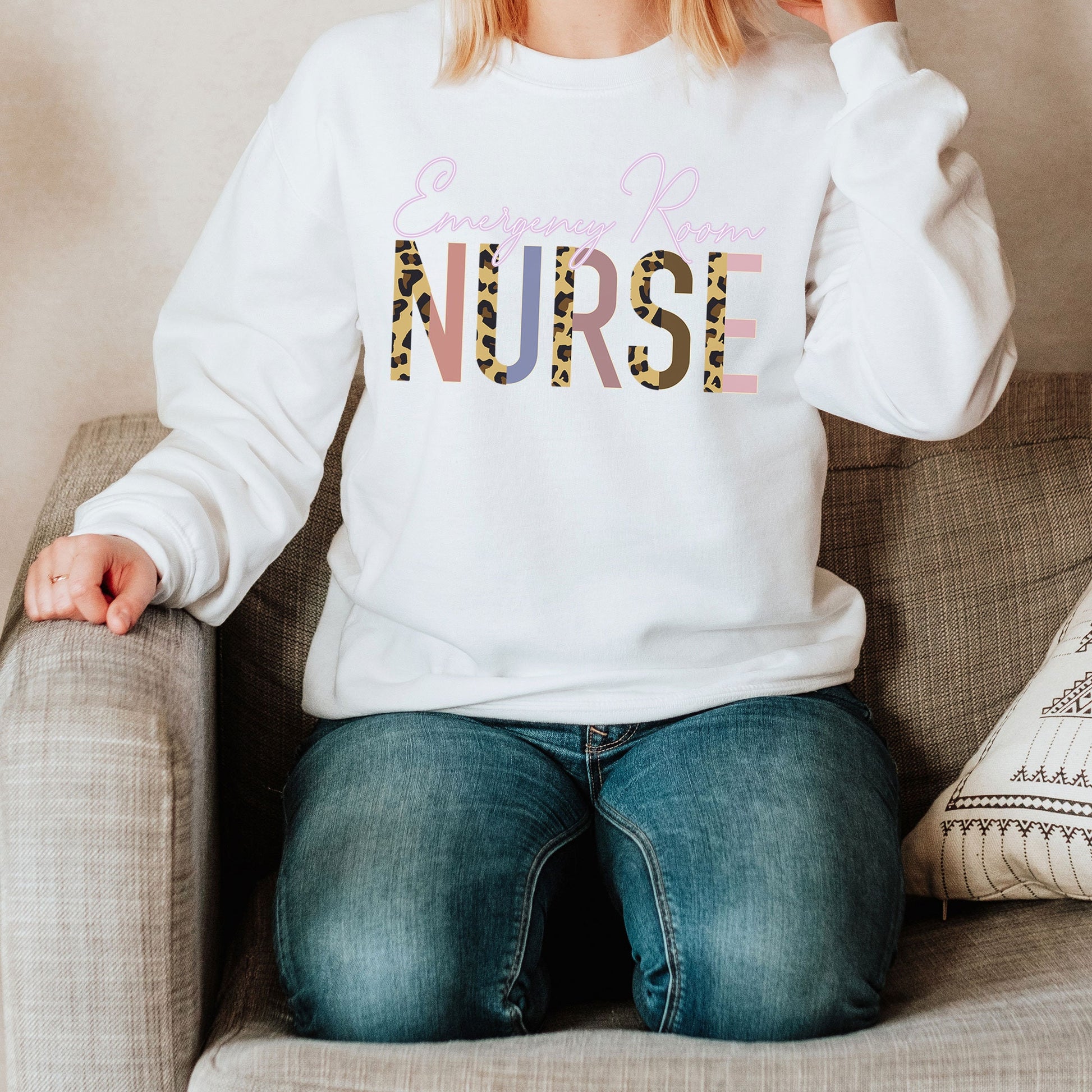 Emergency Room Nurse Leopard Sweatshirt, ER EMT RN Graduate Nursing School, Critical Care Future Graduation Sweater Nurse Students Grad Gift