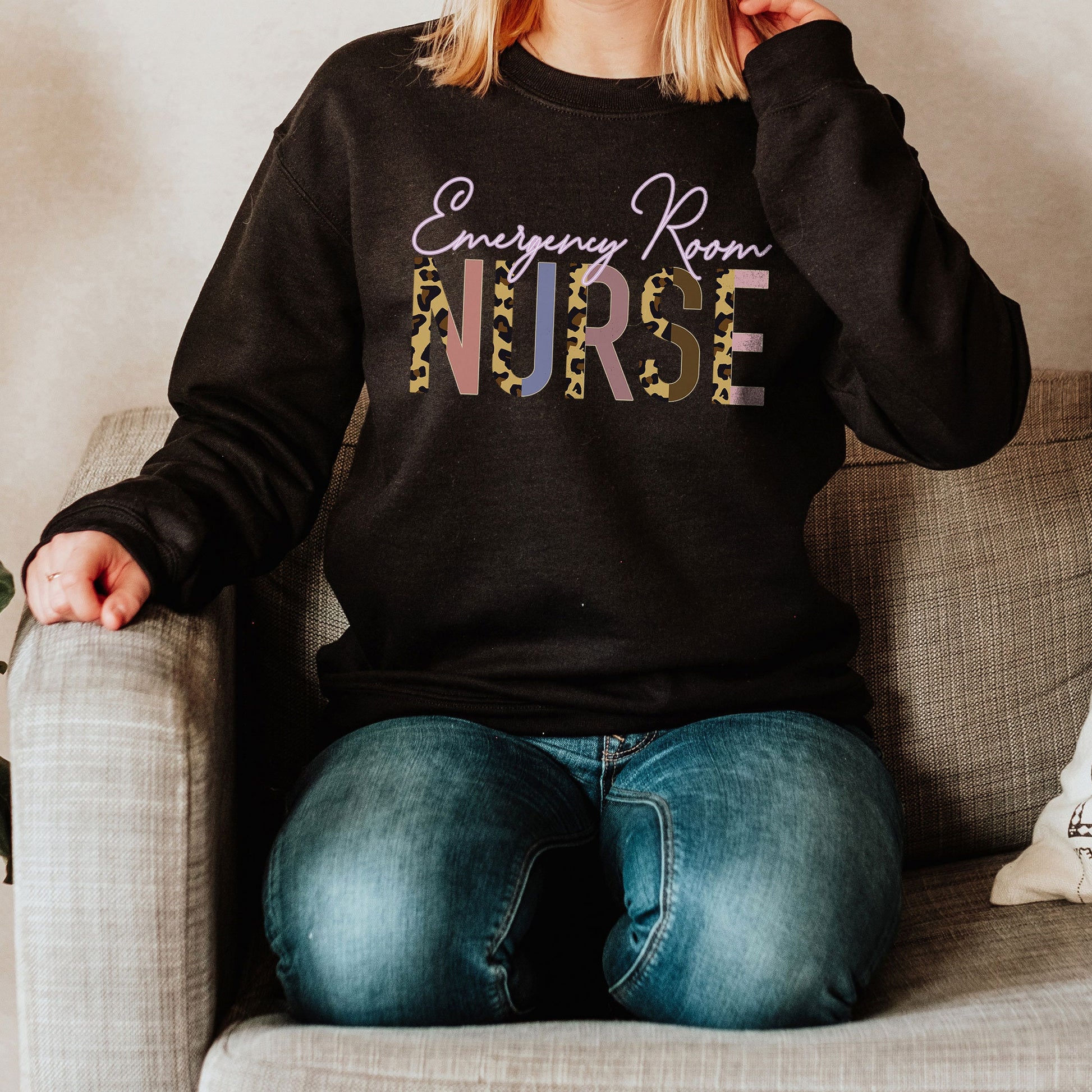 Emergency Room Nurse Leopard Sweatshirt, ER EMT RN Graduate Nursing School, Critical Care Future Graduation Sweater Nurse Students Grad Gift