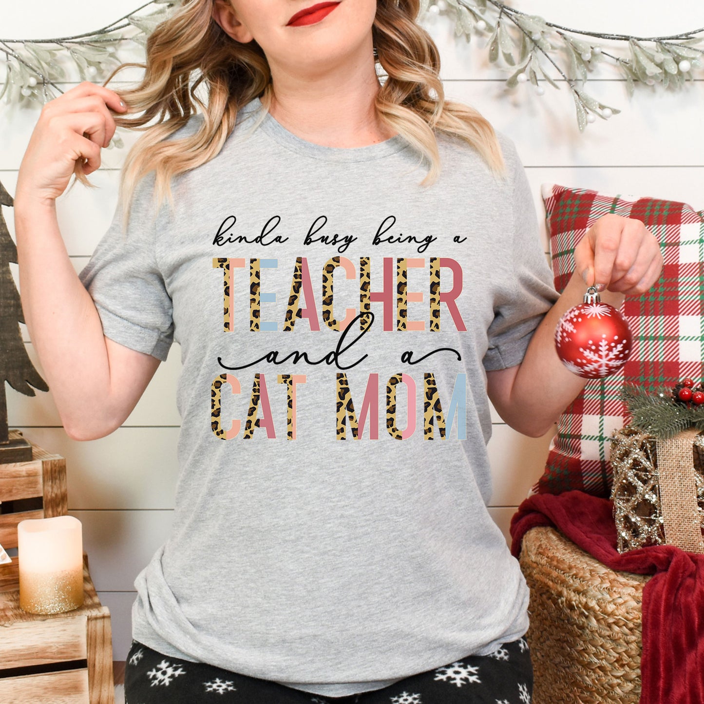 Kinda Busy With Being A Teacher And A Cat Mom Shirt, Teacher Tee, Cat Lover Tee, Animal Lover, Kind of, Half Leopard Teacher Appreciation
