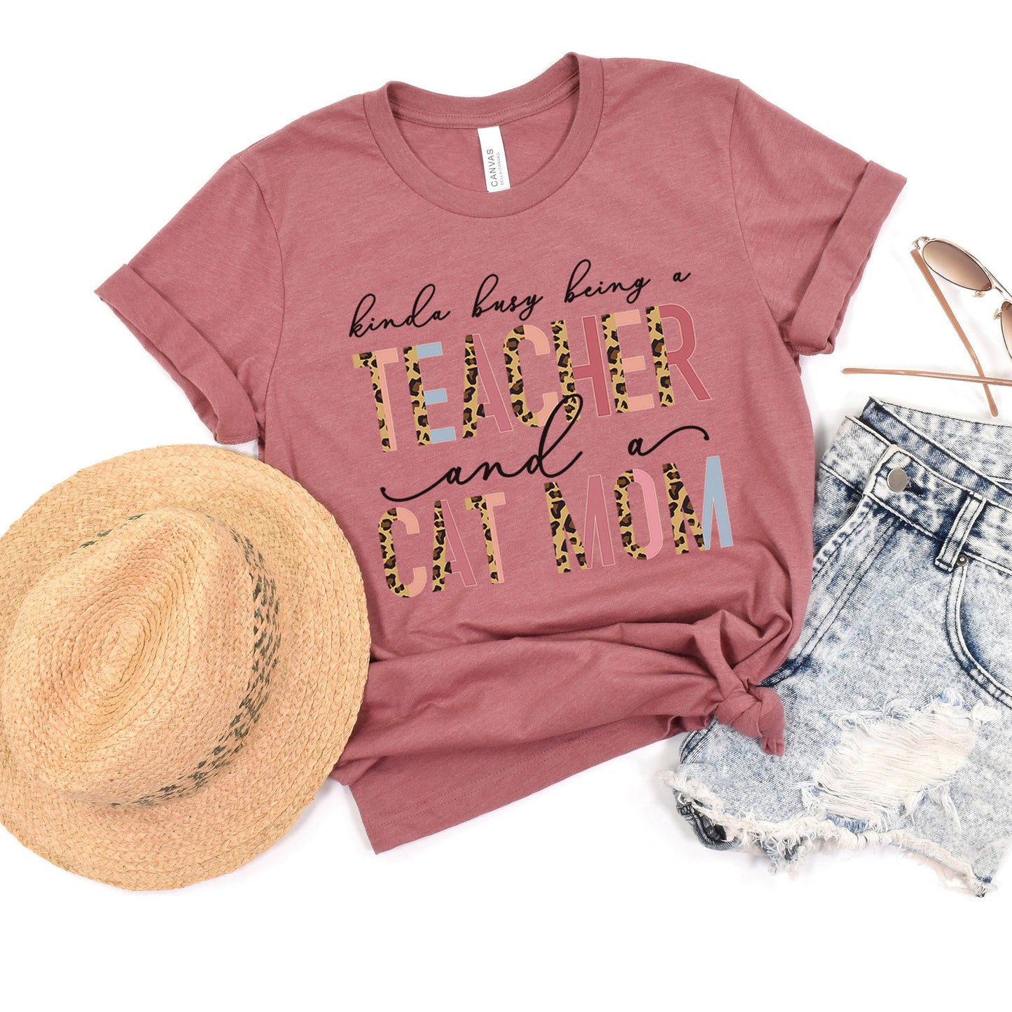 Kinda Busy With Being A Teacher And A Cat Mom Shirt, Teacher Tee, Cat Lover Tee, Animal Lover, Kind of, Half Leopard Teacher Appreciation