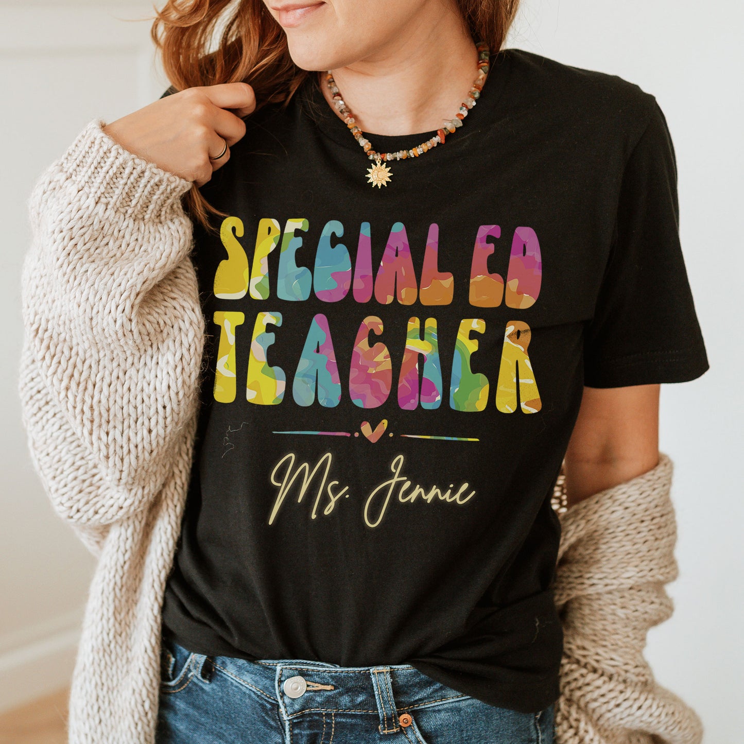 Custom Teacher Profession Name Shirt, Boho Rainbow Personalized Dream Team Shirt
