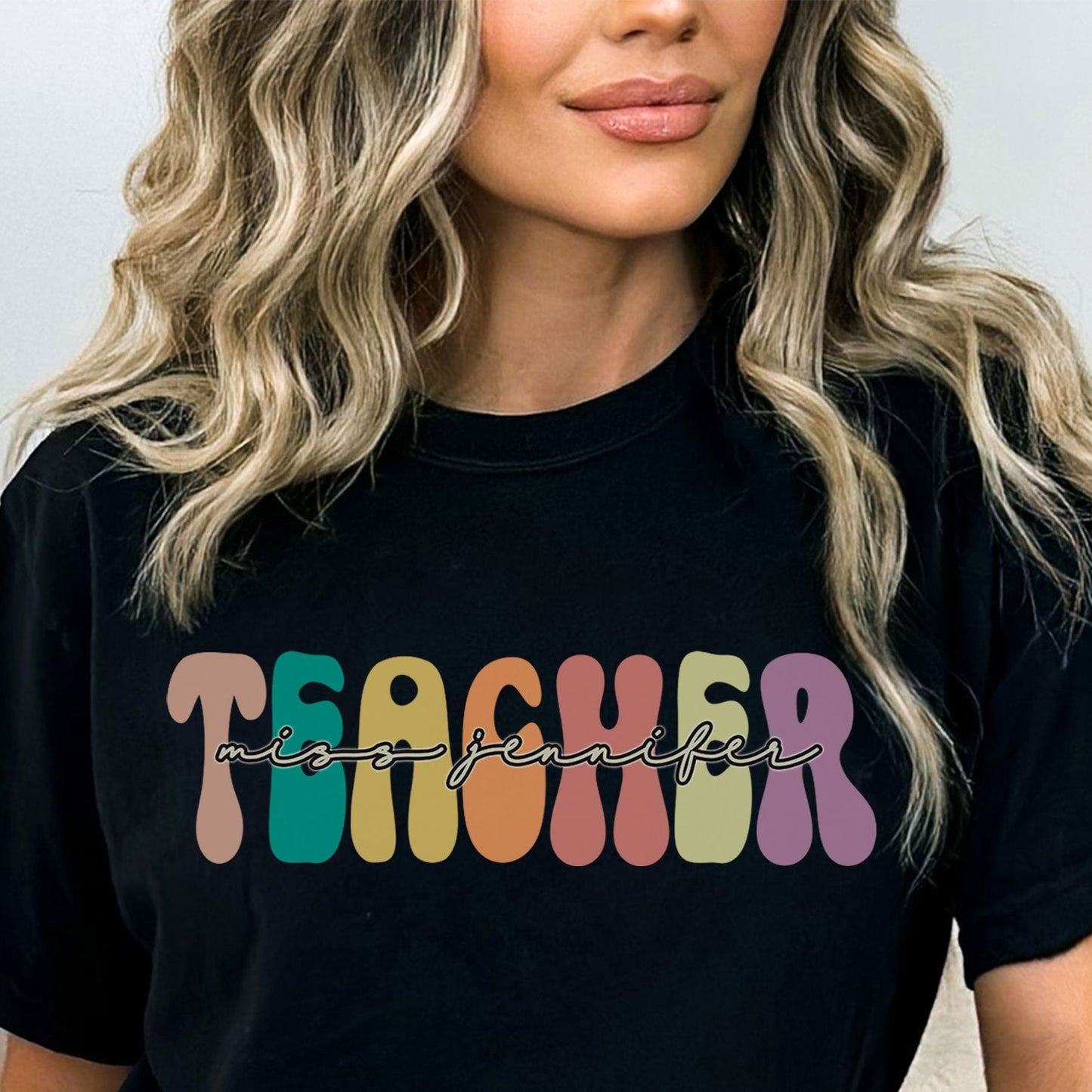 Custom Name Teacher Shirt, Personalized Boho Rainbow Teacher T-Shirt