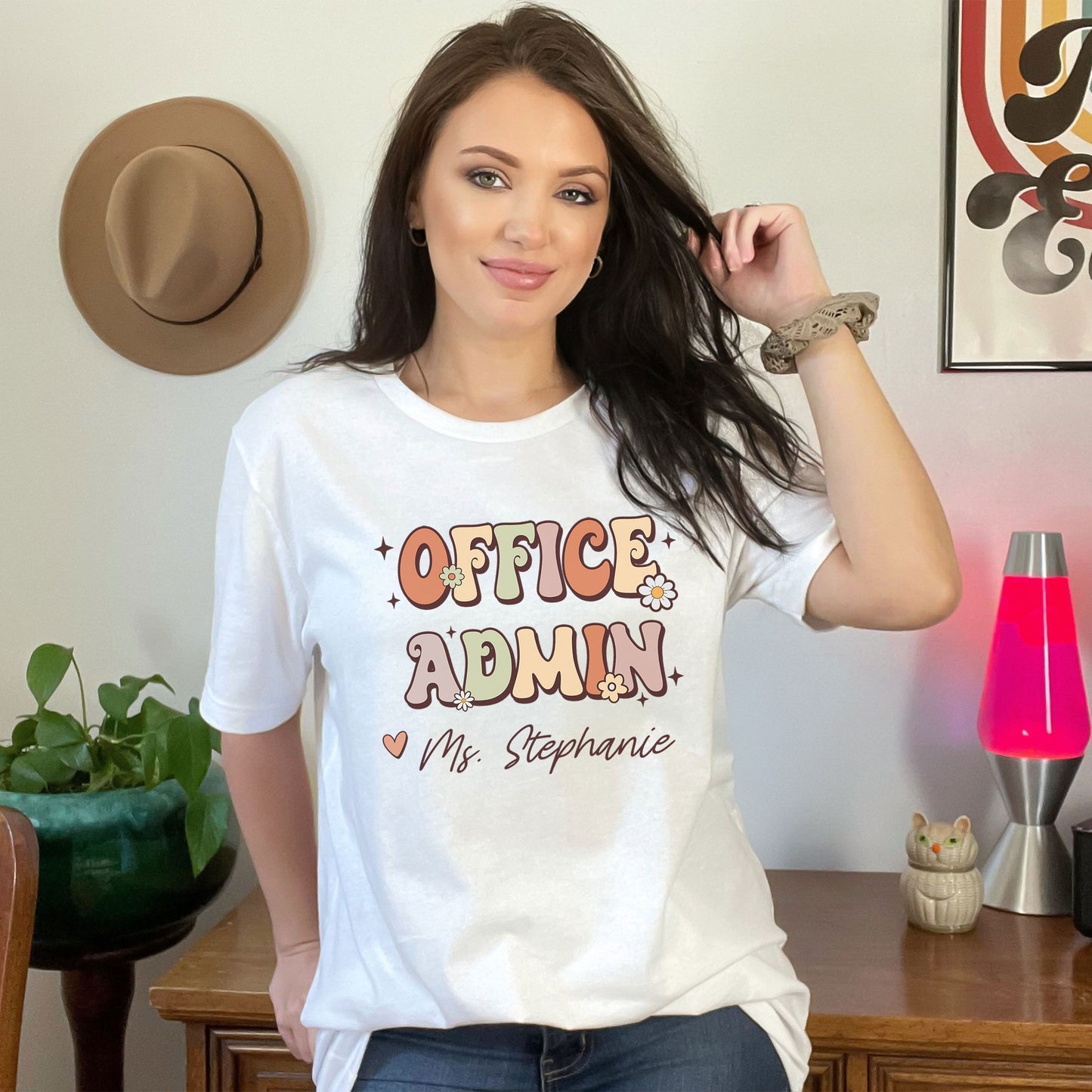 Custom Office Admin Name Shirt, Boho Rainbow Personalized Dream Team Shirt