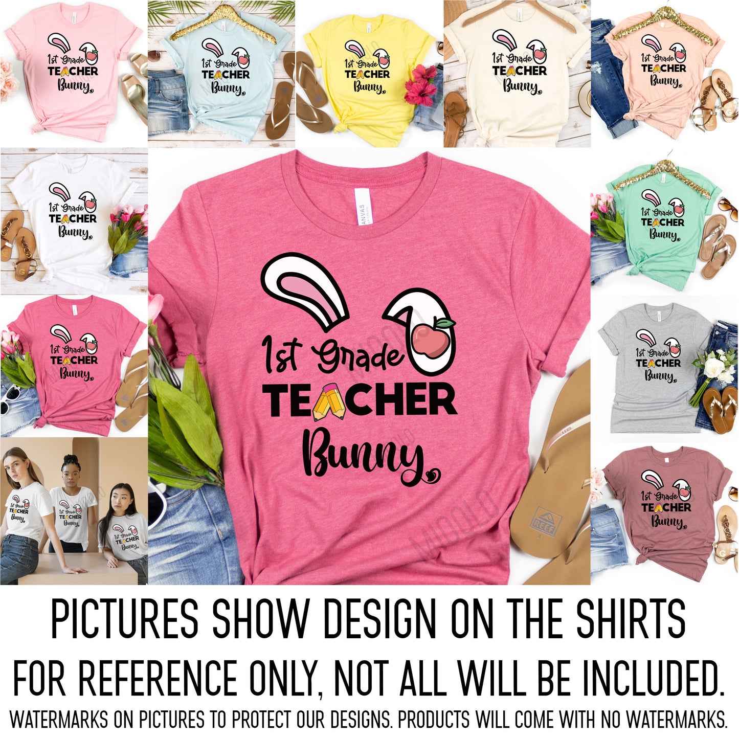 First Grade Teacher Bunny Easter Shirt, Rabbit Ear Teaching Elementary 1st Grd Cute Easter Tee, Happy Easter Teacher Team Squad Crew T-Shirt