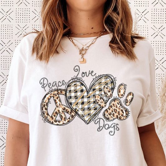 Peace Love Dogs - Leopard Funny Sayings - Dog Lovers Shirt