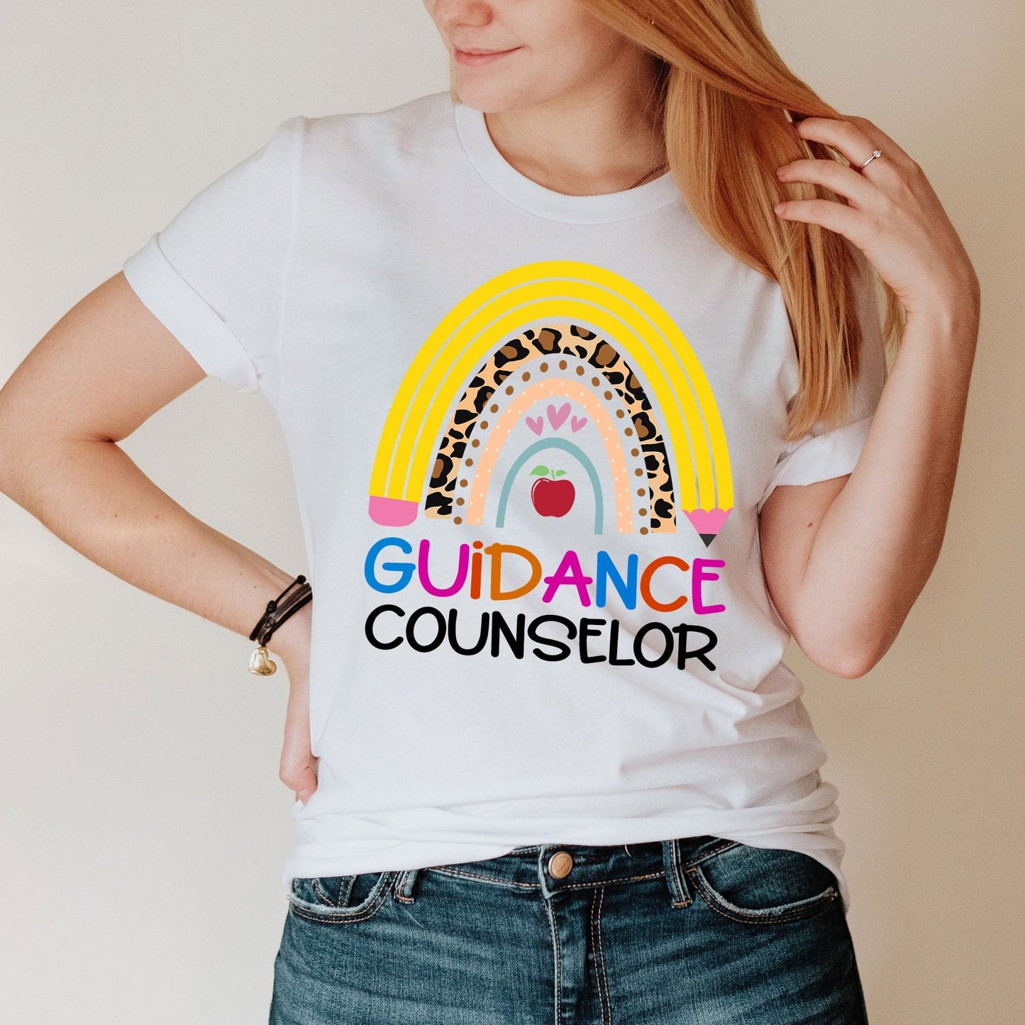 Guidance Counselor Rainbow Apple Teacher Shirt, School Counselor Shirt Thank You Elementary Counseling Office Team Tee, Counselor's Birthday