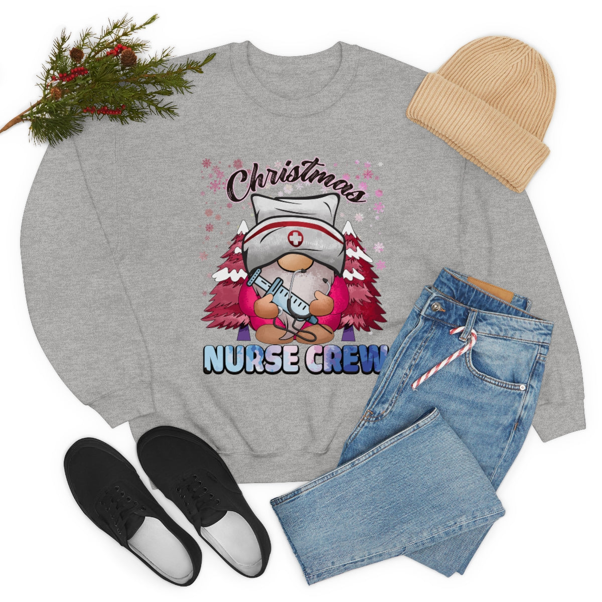 Christmas Nurse Crew Crewneck Sweatshirt, Cute Gnome Nursing Student Christmas Gift