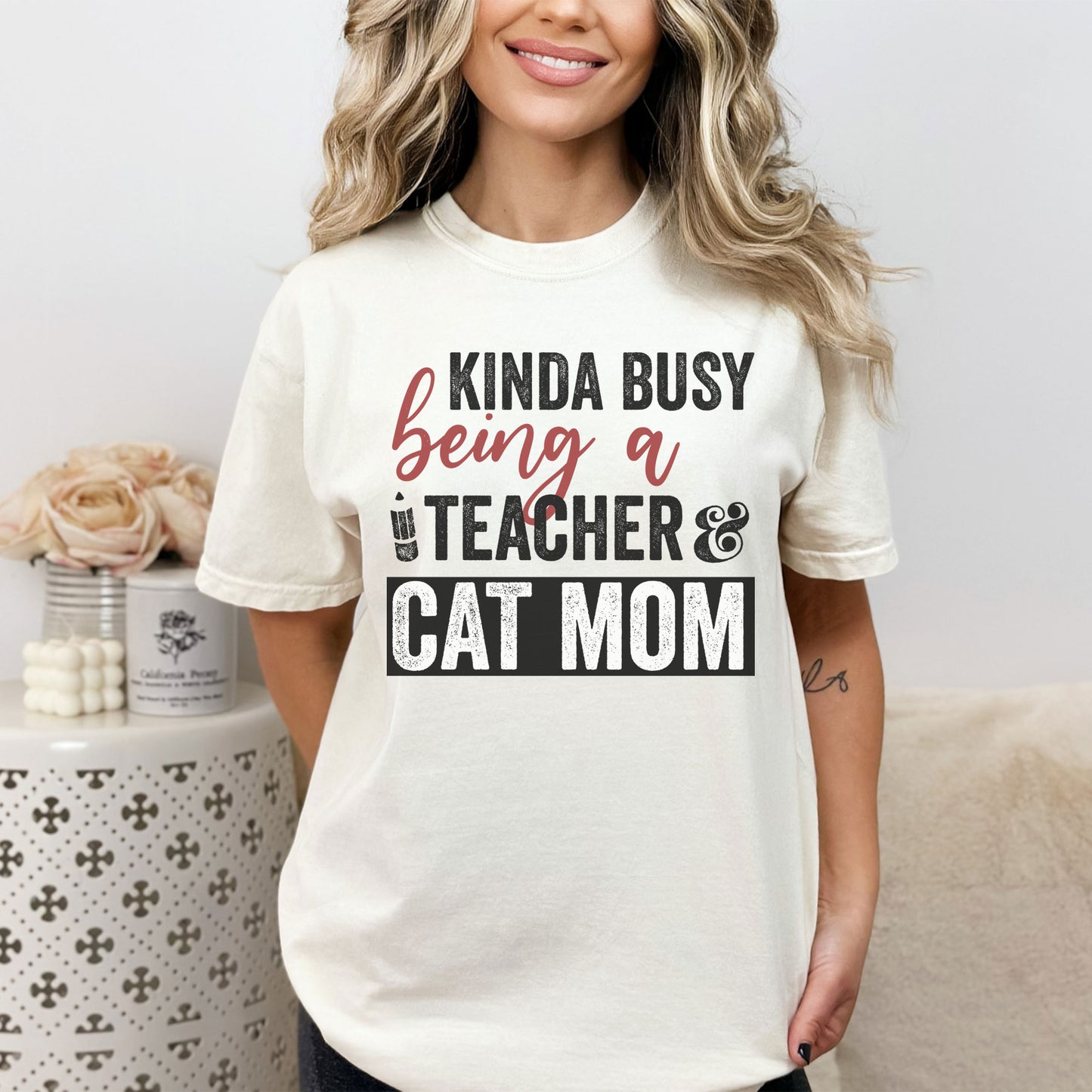 Kinda Busy Being A Teacher And Cat Mom, Funny Sayings Sublimation PNG Digital Downloads